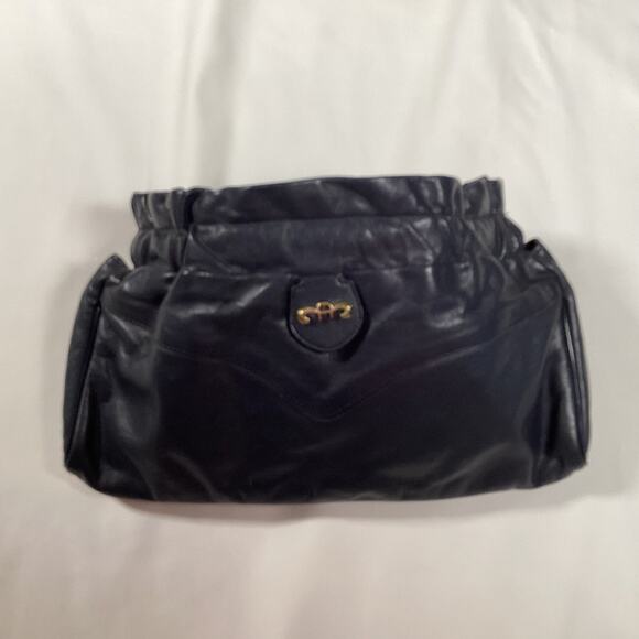 Etienne Aiger Navy Vintage Clutch Oversize Leather, Fits Phone, Wedding Event - Picture 1 of 9